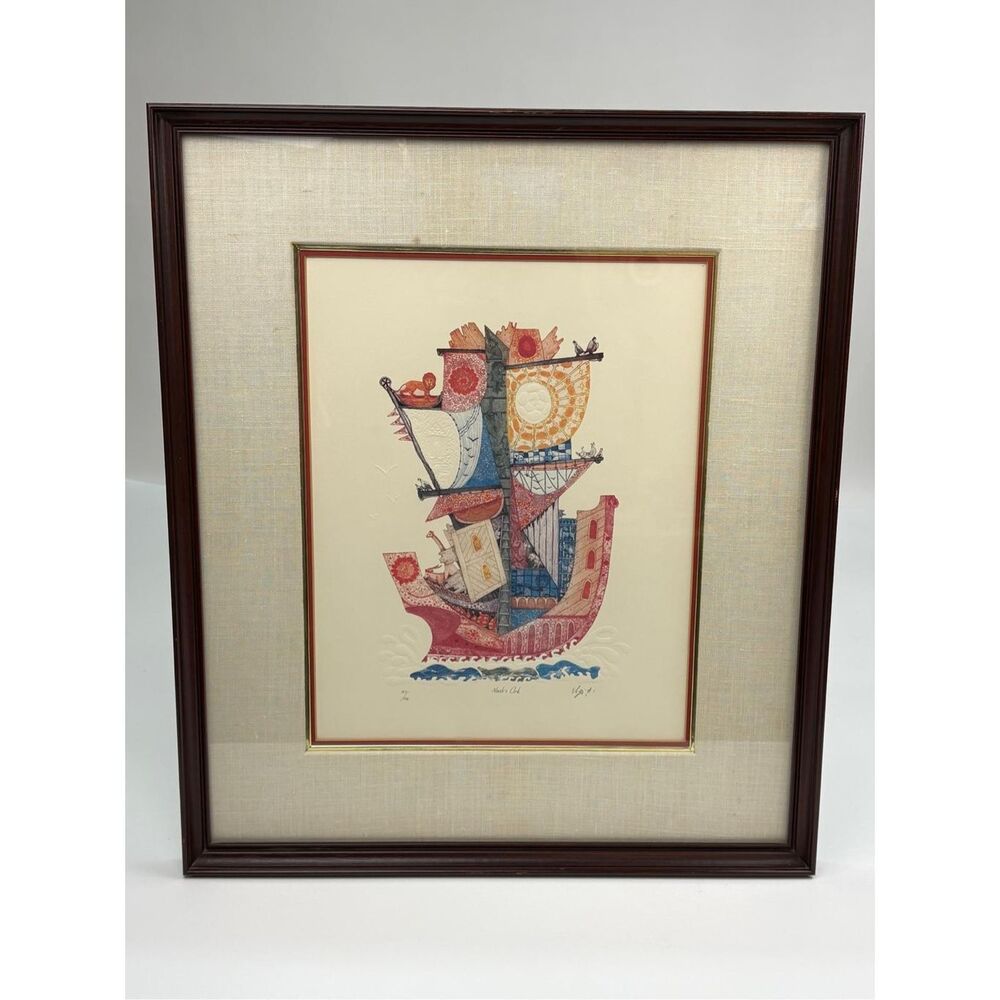 Vtg Amram Ebgi Noah's Ark Hand Signed Limited 197/300 Color Embossed Lithograph